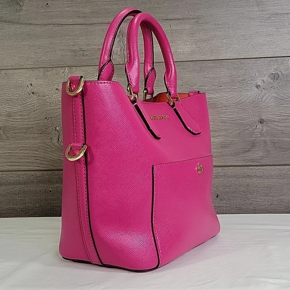Michael Kors Fuschia Greenwich Grab Bag Tote Shoulder Bag Purse